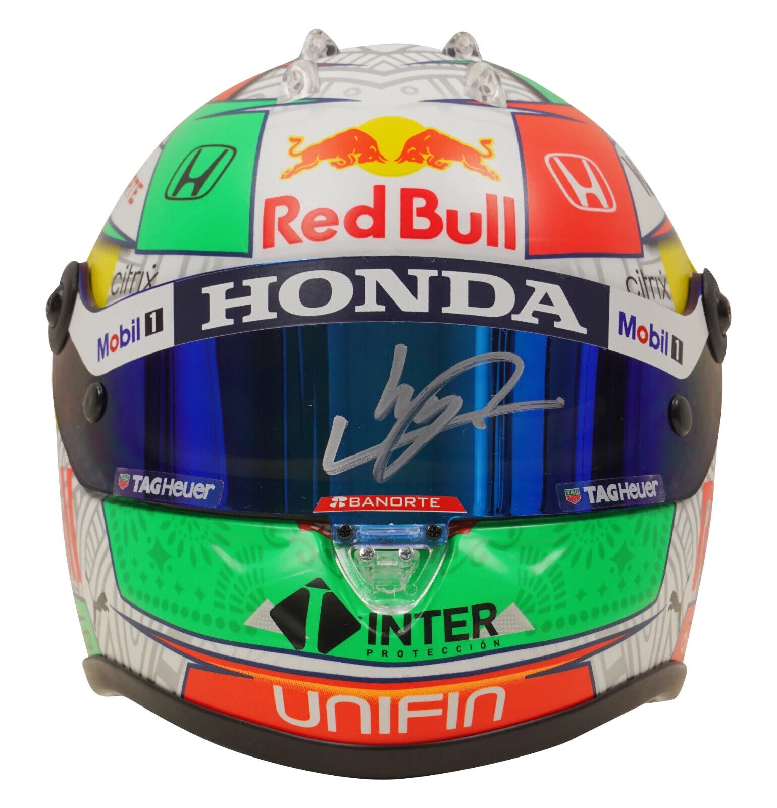 Sergio Perez Signed 2021 Mexico F1 RedBull Helmet 1:2 Scale with Beckett COA